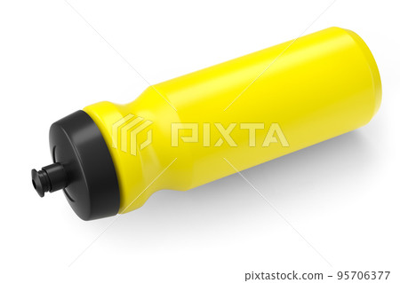Yellow plastic sport shaker for protein drink isolated on white background. 3D render of sport food cocktail container Yellow plastic sport shaker for protein drink isolated on white background. 3D render of sport food cocktail container 95706377