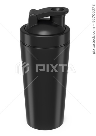 Black plastic sport shaker for protein drink isolated on white background. 3D render of sport food cocktail container Black plastic sport shaker for protein drink isolated on white background. 3D render of sport food cocktail container 95706378