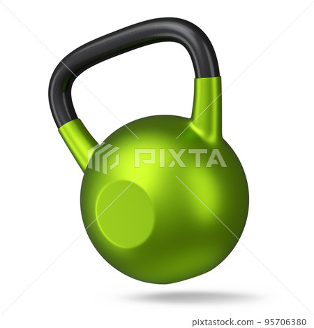 Heavy gym green kettlebell for workout isolated on white background. 3d rendering of sport equipment for fitness and powerlifting 95706380
