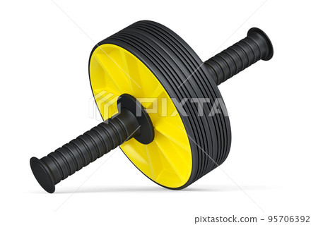 AB roller for abdominal muscles isolated on white background. 3d rendering of sport equipment for active workout, trx and powerlifting 95706392
