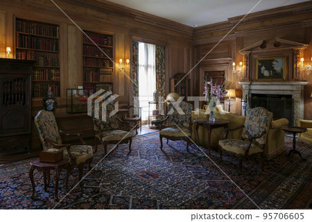 Luxury interior of home library Sitting room with elegant furniture at Vanderbilt Museum Long Island 95706605
