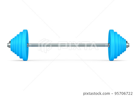 Abstract metal barbell with blue disks isolated on white background 95706722