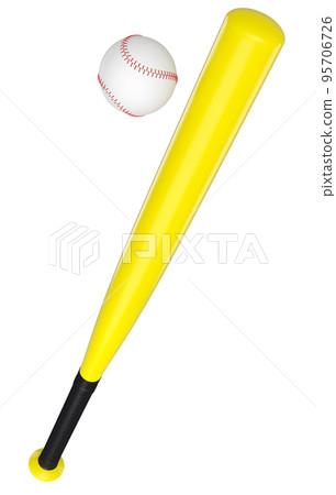 Yellow rubber professional softball or baseball bat and ball isolated on white Yellow rubber professional softball or baseball bat and ball isolated on white 95706726