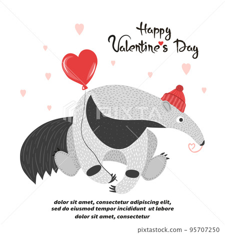 Valentine's Day vector card with cute ant eater and heart. Vector illustration Valentine's Day vector card with cute ant eater and heart. Vector illustration 95707250