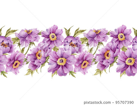 seamless pattern of pink peonies flowers, watercolor illustration.	 95707390