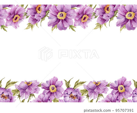 frame of pink peonies flowers, watercolor illustration.	 95707391