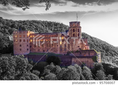 Famous castle ruins among trees, Heidelberg, Germany Famous castle ruins among trees, Heidelberg, Germany 95708007