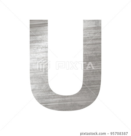 Texture of silver rusty metal, letter U of the English alphabet on a white background - Vector 95708387