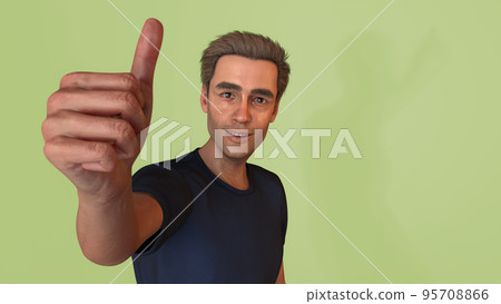 man with big thumb up like ok yes approval positive good success 3D illustration 95708866