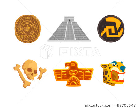 Maya Civilization Ethnic Symbols with Chichen Itza City, Skull, Shield and Totem Vector Set Maya Civilization Ethnic Symbols with Chichen Itza City, Skull, Shield and Totem Vector Set 95709548