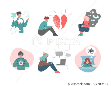 Teenagers Suffering from Psychological Problems Vector Set 95709587