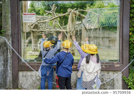Scenery of the zoo: A black bear and an elementary school student come right in front of you, Sendai City, Miyagi Prefecture 95709936