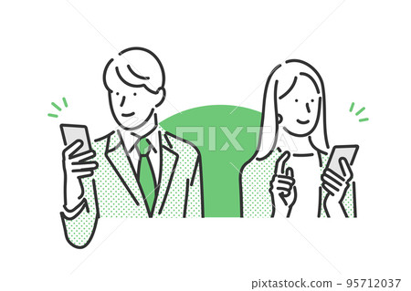 操作智能手機的男性和女性商務人士的插圖素材 操作智能手機的男性和女性商務人士的插圖素材 95712037