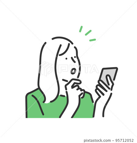 Illustration material of a woman who is surprised to see a smartphone Illustration material of a woman who is surprised to see a smartphone 95712052