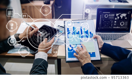 Co working process, team working.Coding software developer work with AR new design dashboard computer icons.team concept.. 95713363