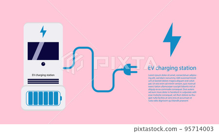 Charging station design concept. Electric vehicle charging technology at parking area vector illustration Charging station design concept. Electric vehicle charging technology at parking area vector illustration 95714003