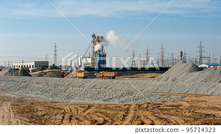 An oil and gas engineering and industrial construction. Panorama of the factory 95714323