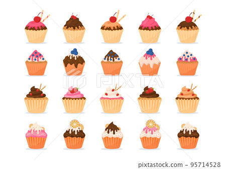 Sweet Shop Selling Various Bakery Products, Cupcake, Cake, Pastry or Candy on Flat Cartoon style Hand Drawn Templates Illustration 95714528