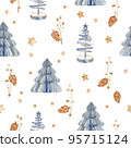 Watercolor seamless pattern, Christmas textile and wrapping paper decoration. Winter holiday decor. New Year illustration. Polygraphy decoration, textile and wrapping paper design. 95715124