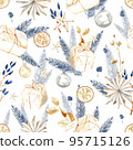 Watercolor seamless pattern, Christmas textile and wrapping paper decoration. Winter holiday decor. New Year illustration. Polygraphy decoration, textile and wrapping paper design. 95715126