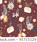 Watercolor seamless pattern, Christmas textile and wrapping paper decoration. Winter holiday decor. New Year illustration. Polygraphy decoration, textile and wrapping paper design. 95715129