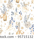 Watercolor seamless pattern, Christmas textile and wrapping paper decoration. Winter holiday decor. New Year illustration. Polygraphy decoration, textile and wrapping paper design. 95715132