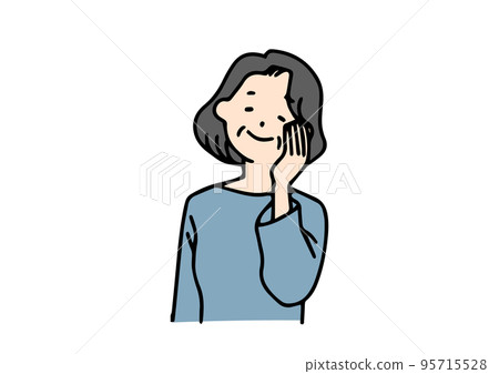 中年婦女撫摸她的臉頰 95715528