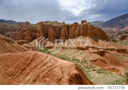 Red canyon Konorchek (Suluu-Terek) in the mountains in Kyrgyzstan 95715756
