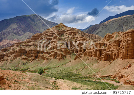 Red canyon Konorchek (Suluu-Terek) in the mountains in Kyrgyzstan 95715757