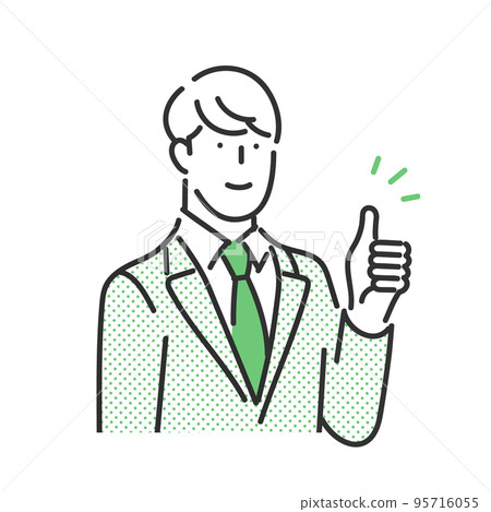 Illustration material of a young male business person in a suit who makes a good sign with a smile 95716055