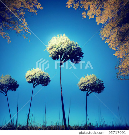 Beautiful image of alliums, dandelions against the blue sky Beautiful image of alliums, dandelions against the blue sky 95717091