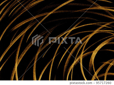 A background image in which golden intersecting curves are drawn with a brush in the lower right corner on a black background 95717260