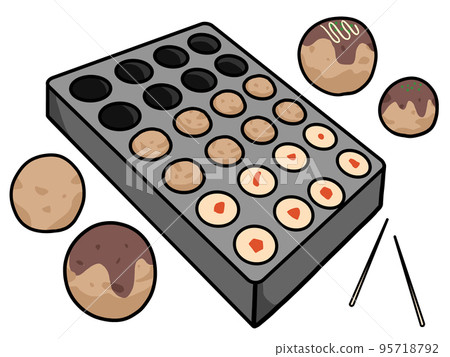 Illustration of making takoyaki with a takoyaki machine 95718792