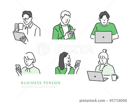 年輕男女在智能手機和筆記本電腦上查找信息的插圖素材 95719098