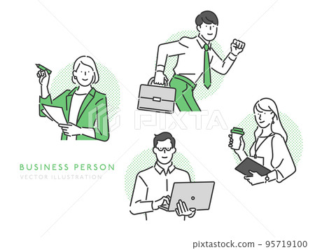 Illustration material of male and female business people working with lively expressions 95719100