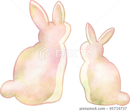 Watercolor illustration of a rabbit parent and child looking up (Year of the Rabbit) Watercolor illustration of a rabbit parent and child looking up (Year of the Rabbit) 95719737