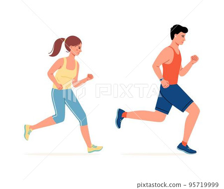 Running man and woman on a white background.... - Stock Illustration ...