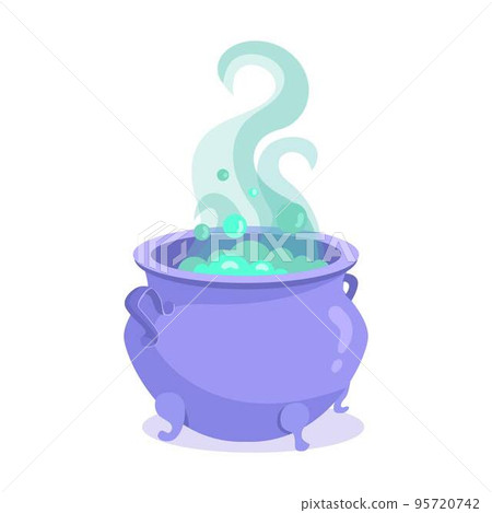 Magic pot isolated on white background. Black witch cauldron with