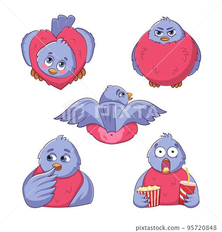 Vector set of cute funny various stickers of bird bullfinchs. 95720848