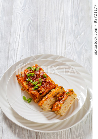 Riced Cauliflower Breakfast Bake, top view Riced Cauliflower Breakfast Bake, top view 95721177
