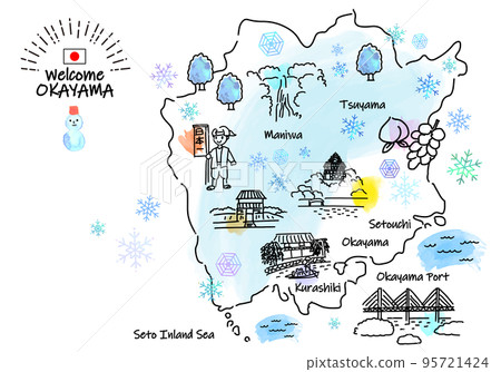 冬季岡山觀光景點簡單線描圖 95721424