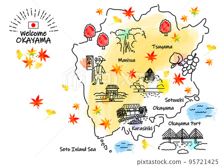 秋季岡山觀光景點簡單線描圖 秋季岡山觀光景點簡單線描圖 95721425