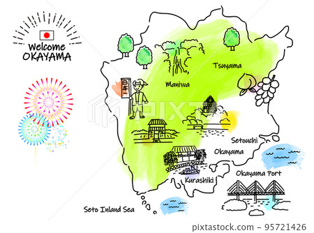 手寫岡山觀光景點簡單線描圖 95721426