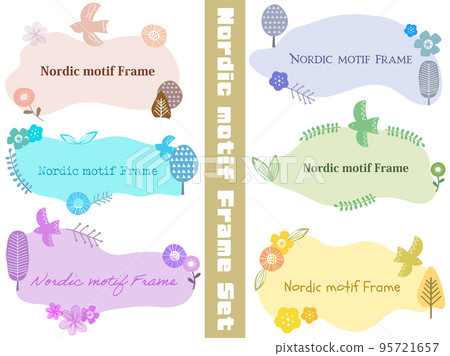 帶有斯堪的納維亞圖案、彩色和抽象框架的可愛文本框架 95721657