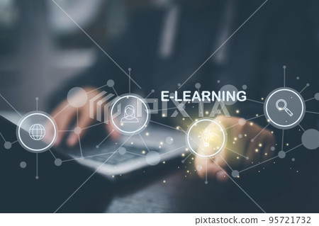 Concept E-learning education, Businessman hand touch Online Education icon on virtual screen. internet lessons and online webinar, online lessons on a digital screen.Education internet Technology. Concept E-learning education, Businessman hand touch Online Education icon on virtual screen. internet lessons and online webinar, online lessons on a digital screen.Education internet Technology. 95721732