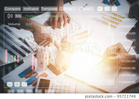 Concept financial transactions online, Group business holding pen write point at financial analyzing data while discussion, planning brand promotion budget, raising company awareness in social media Concept financial transactions online, Group business holding pen write point at financial analyzing data while discussion, planning brand promotion budget, raising company awareness in social media 95721749