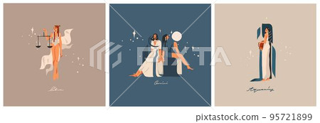 Hand drawn vector abstract graphic illustrations with zodiac astrological contemporary air signs symbols collection set, magic boho female characters,clipart boho design,feminine astrology concept. Hand drawn vector abstract graphic illustrations with zodiac astrological contemporary air signs symbols collection set, magic boho female characters,clipart boho design,feminine astrology concept. 95721899