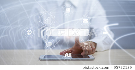 Businessman Touch Bar of Update Software Computer Program Upgrade Business Technology Internet, Update on virtual screen.Internet and technology concept, loading bar with installing the update 95722189