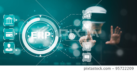 Man wearing VR glasses virtual touch graph management ERP, enterprise resource management software system for business, Enterprise resource planning, business management company, Internet technology. Man wearing VR glasses virtual touch graph management ERP, enterprise resource management software system for business, Enterprise resource planning, business management company, Internet technology. 95722209