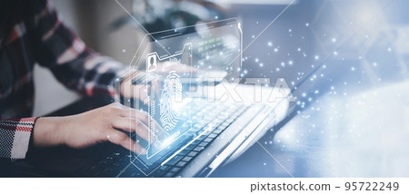 Hand touch fingerprint with virtual global with cyber security, Login, User, identification information security and encryption, secure access to users personal information, secure Internet access, Hand touch fingerprint with virtual global with cyber security, Login, User, identification information security and encryption, secure access to users personal information, secure Internet access, 95722249